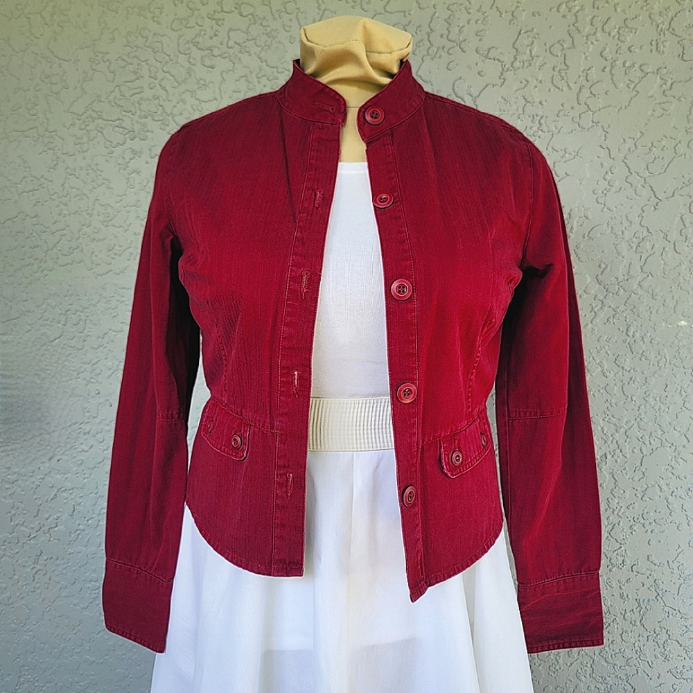 ❤️Red Burgundy Jacket 100% Cotton Vintage Apt 9  sz Large Valentine's Spring EUC